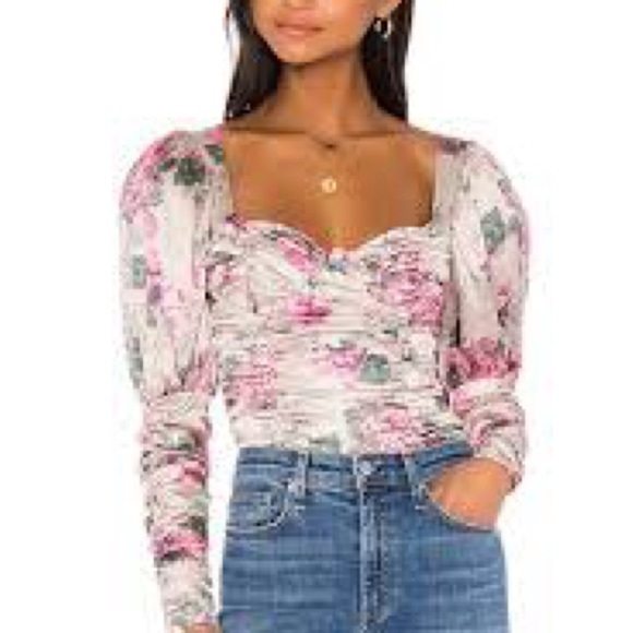 For Love And Lemons Palais Floral Crop Top in Gris Size XS - Picture 7 of 15